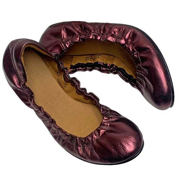 LL Bean Plum Metallic Leather Elasticized Ballet Flats - Picture 8 of 10